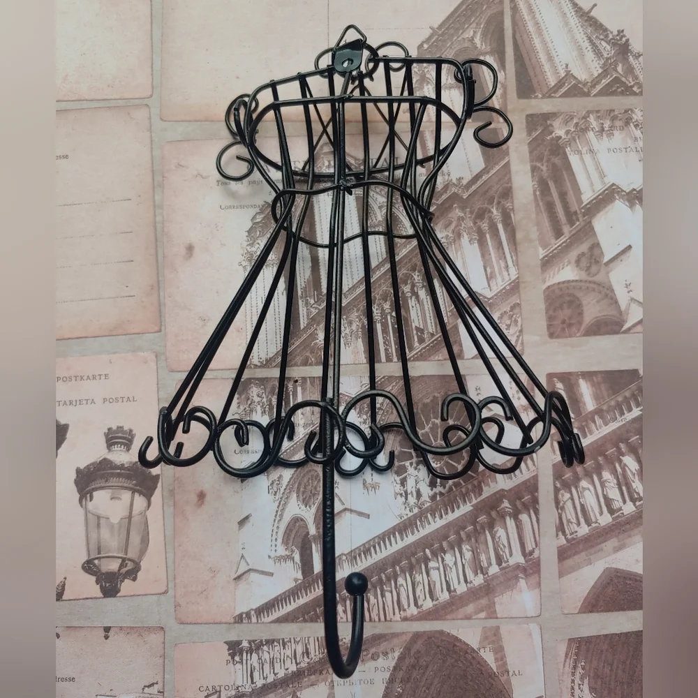 RARE Vintage 90s Fashion Dress Black Metal Hook Hanger Wall Decor Art - Picture 3 of 11